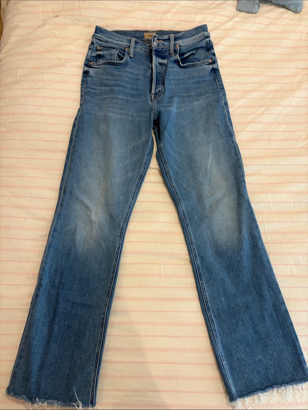 MOTHER Blue Flare Jeans with Frayed Hem